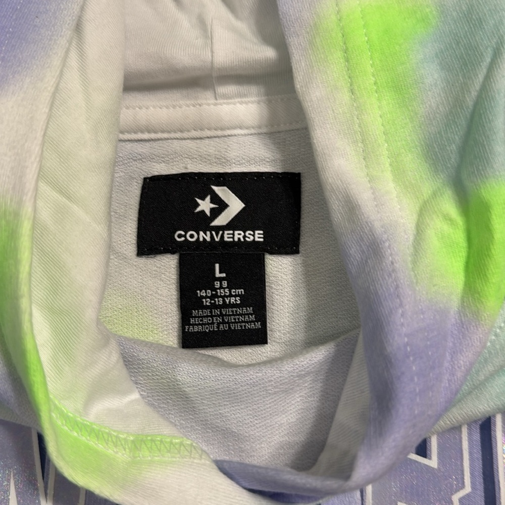 BN. Girls blue and green tie dyed long sleeve hoodie shirt. Converse Brand - Picture 2 of 4